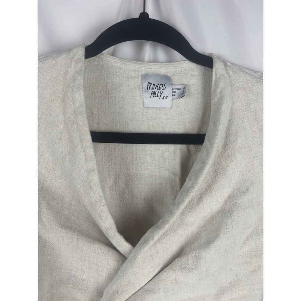 Princess Polly Linen Crop Romper Tan‎ Short Sleeve Pull On Boho US 2 - Picture 6 of 6